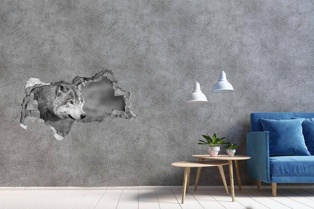 Hole wall sticker Gray wolf