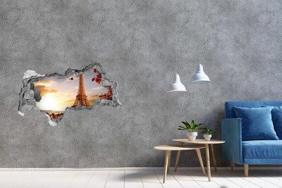 Hole wall sticker The Eiffel Tower in the setting sun