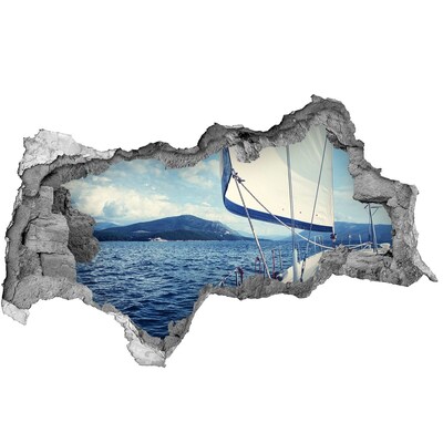 Hole in the wall sticker Yacht against the background of the sea