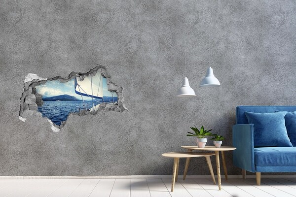 Hole in the wall sticker Yacht against the background of the sea