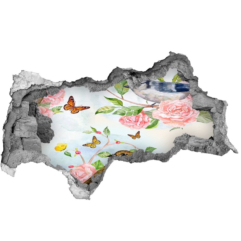 Hole in the wall decal Birds and roses