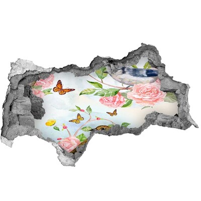 Hole in the wall decal Birds in the rose garden