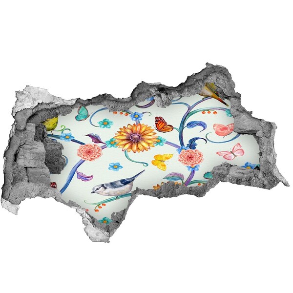 Hole in the wall decal Flowers and birds