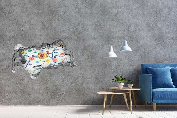 Hole in the wall decal Flowers and birds