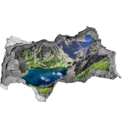 Hole wall sticker Mountain valley with a lake