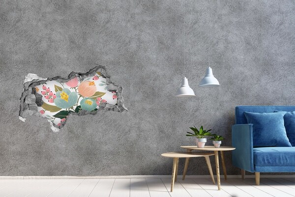 Hole in the wall decal Floral mural in a damaged wall