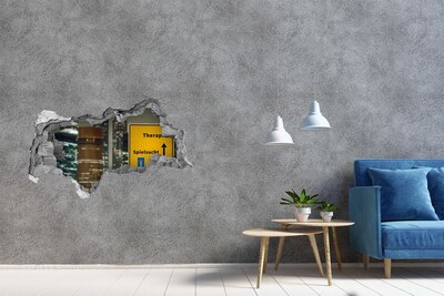 Hole in the wall decal City at night with therapeutic signage