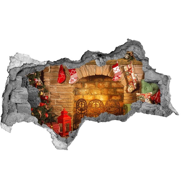 Hole in the wall sticker A fireplace with a Christmas atmosphere