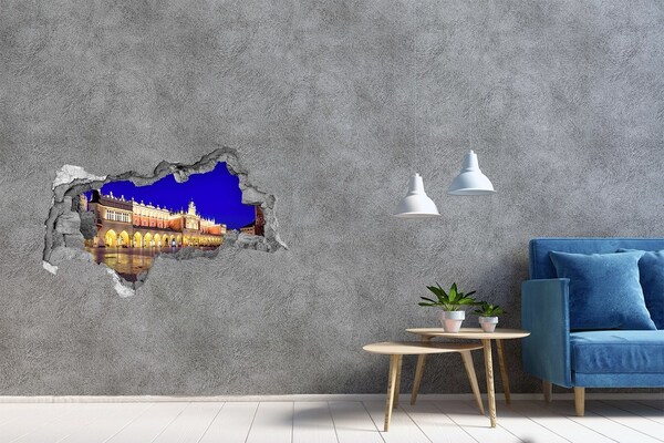 Hole wall sticker Krakow's Main Market Square at night