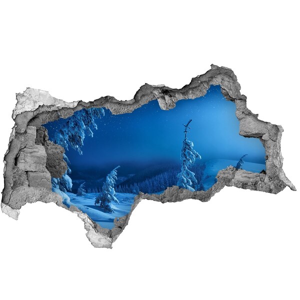Hole wall sticker Winter landscape in the mountains