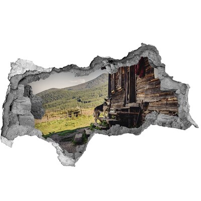 Hole wall sticker Wooden mountain house