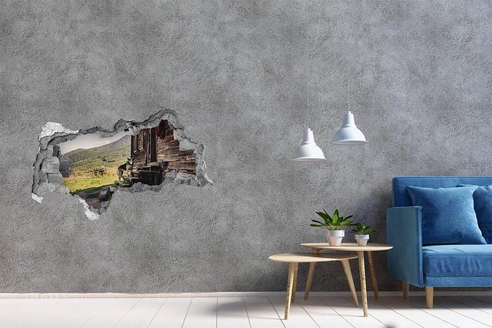 Hole wall sticker Wooden mountain house