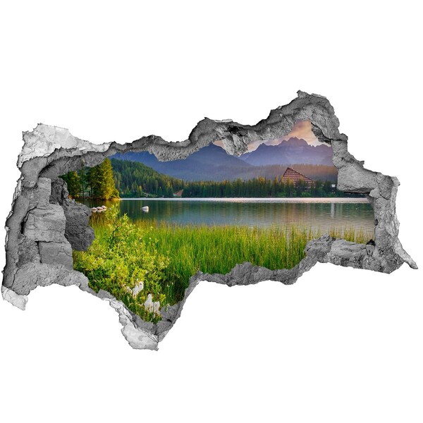 Hole in the wall sticker Mountain landscape by the lake