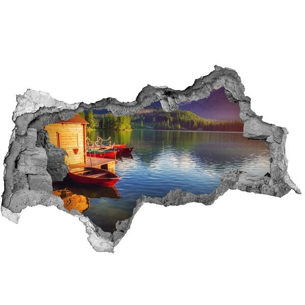 Hole wall sticker Mountain landscape with boats