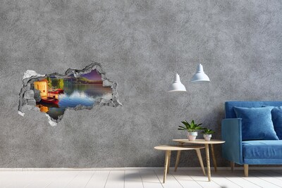 Hole wall sticker Mountain landscape with boats