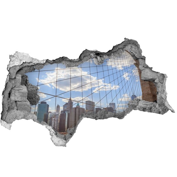 Hole wall sticker View of the city through a hole in the wall