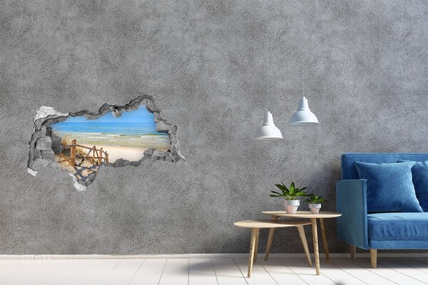Hole wall sticker View of the seaside beach