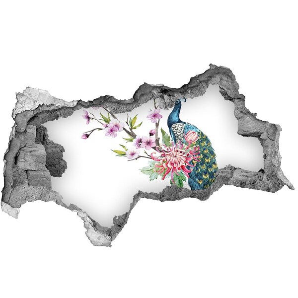 Hole in the wall sticker Peacock among flowers