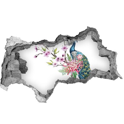 Hole in the wall sticker Peacock among flowers