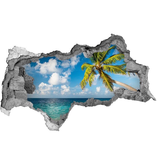 Hole wall sticker Tropical beach with a palm tree