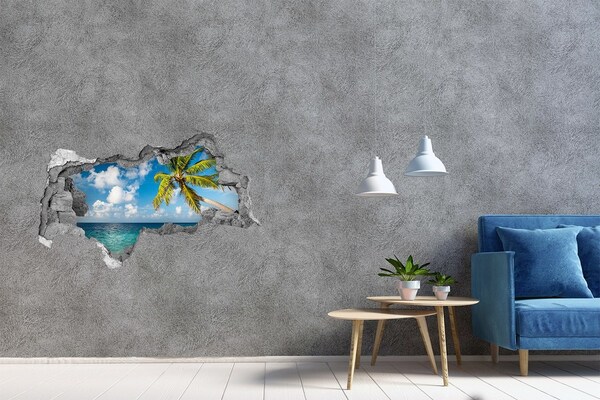 Hole wall sticker Tropical beach with a palm tree