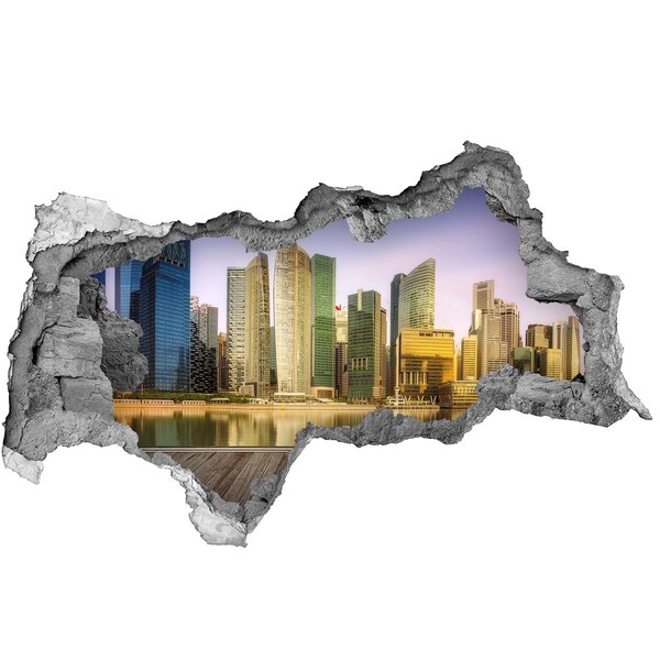Hole in the wall decal A view of a modern city by the water