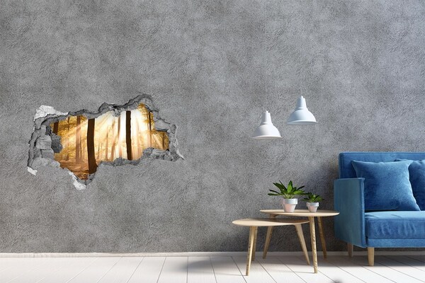 Hole wall sticker Golden rays in the forest