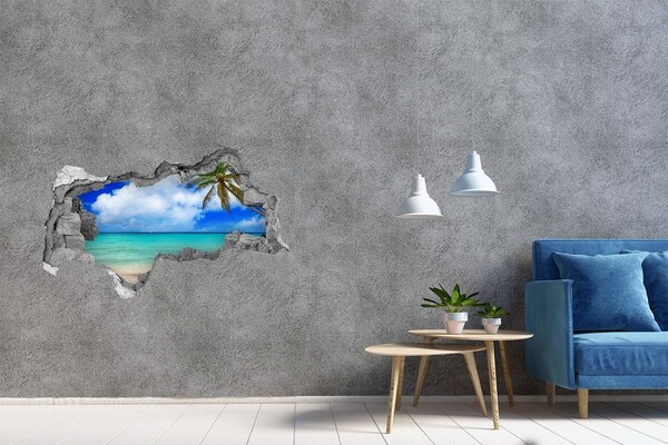 Hole in the wall decal Tropical beach with a palm tree