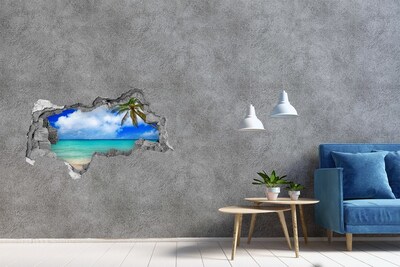 Hole in the wall decal Tropical beach with a palm tree
