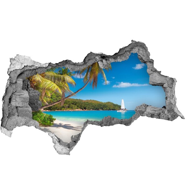 Hole wall sticker Tropical beach with palm trees