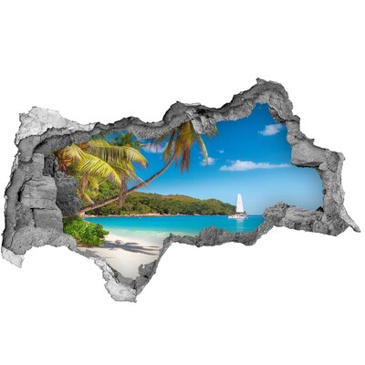 Hole wall sticker Tropical beach with palm trees