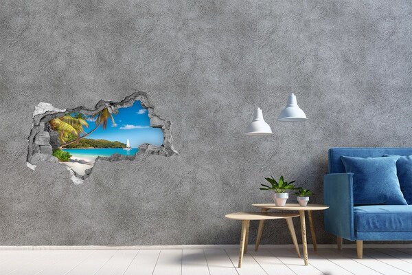 Hole wall sticker Tropical beach with palm trees