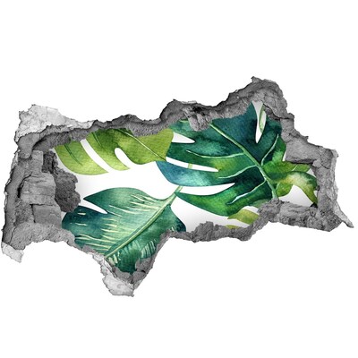 Hole wall sticker Green tropical leaves in a damaged wall