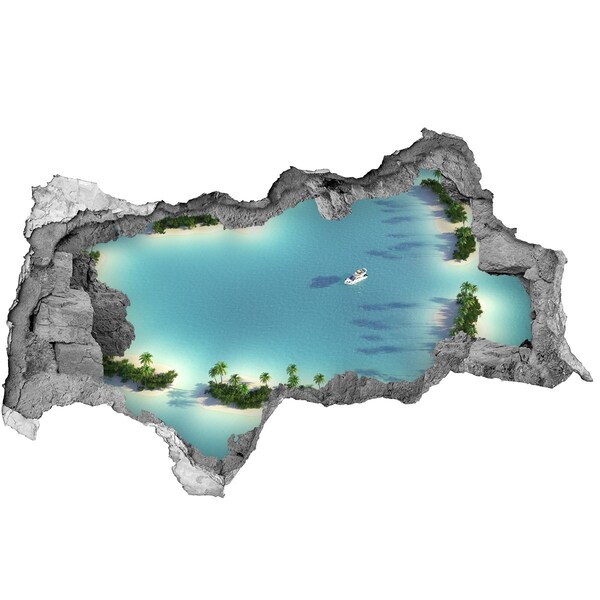 Hole wall sticker A tropical oasis with a sea view