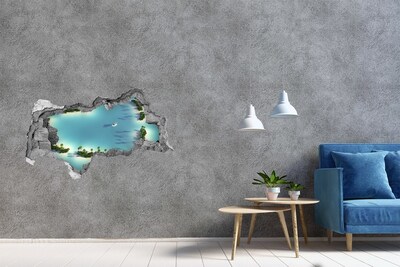 Hole wall sticker A tropical oasis with a sea view