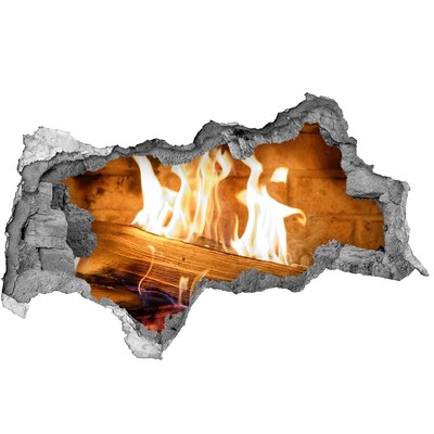 Hole wall sticker Burning fireplace