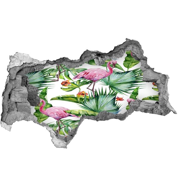 Hole in the wall decal Paradise Oasis with Flamingos
