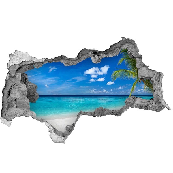 Hole wall sticker Tropical beach with a palm tree