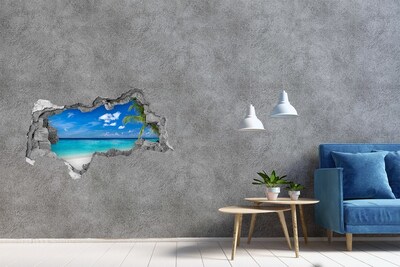 Hole wall sticker Tropical beach with a palm tree