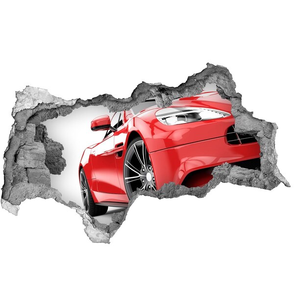 Hole in the wall sticker Red sports car behind the hole in the wall