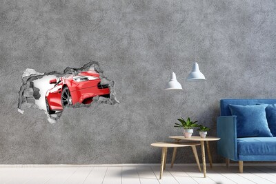 Hole in the wall sticker Red sports car behind the hole in the wall