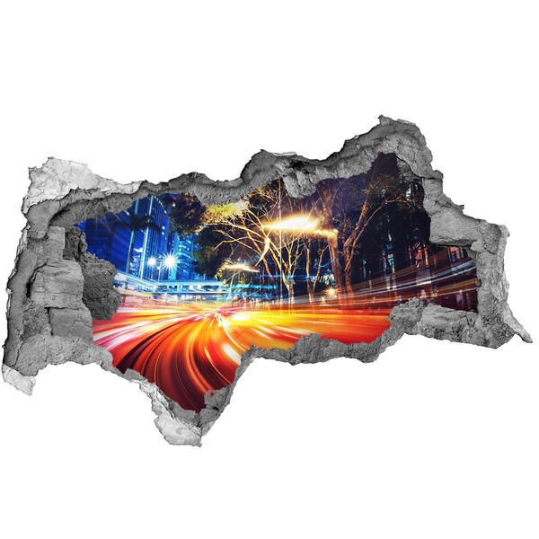 Hole wall sticker A city in motion at night