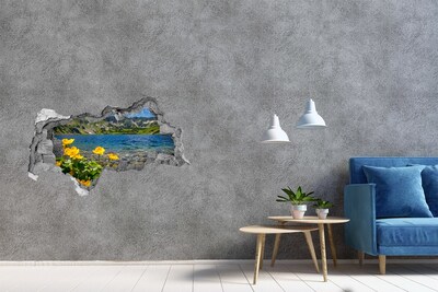 Hole in the wall decal Mountain landscape by the lake