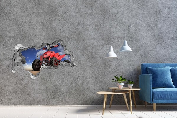Hole wall sticker Red quad in a desert landscape