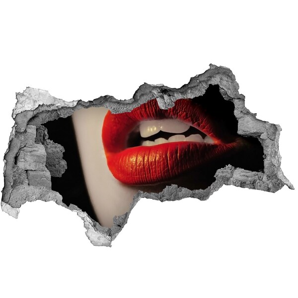 Hole wall sticker Lips in red lipstick