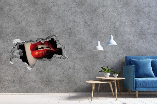 Hole wall sticker Lips in red lipstick