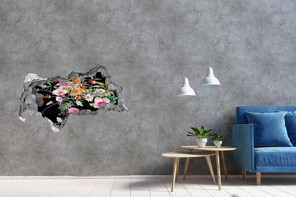 Hole wall sticker Floral paradise with a parrot