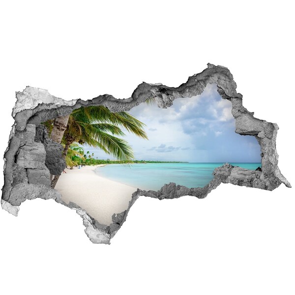 Hole wall sticker Tropical beach with palm trees