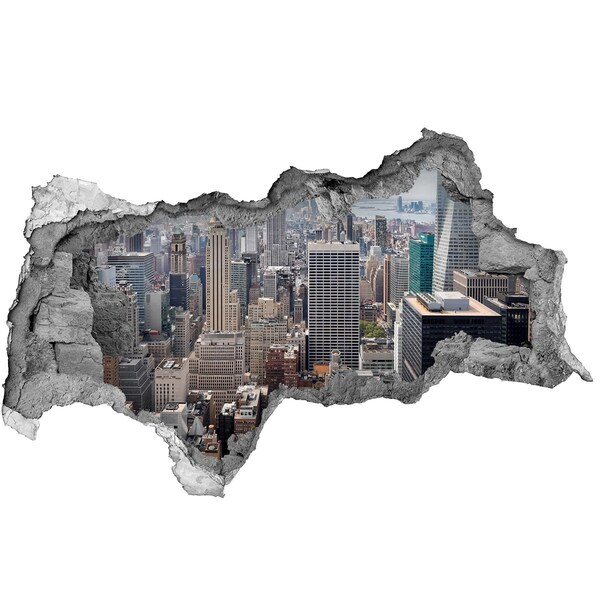 Hole wall sticker View of the city from a hole in the wall