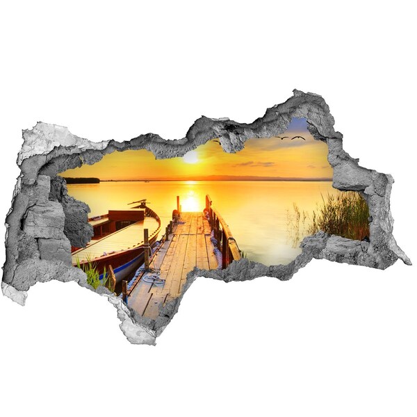 Hole in the wall decal Sunset over the lake